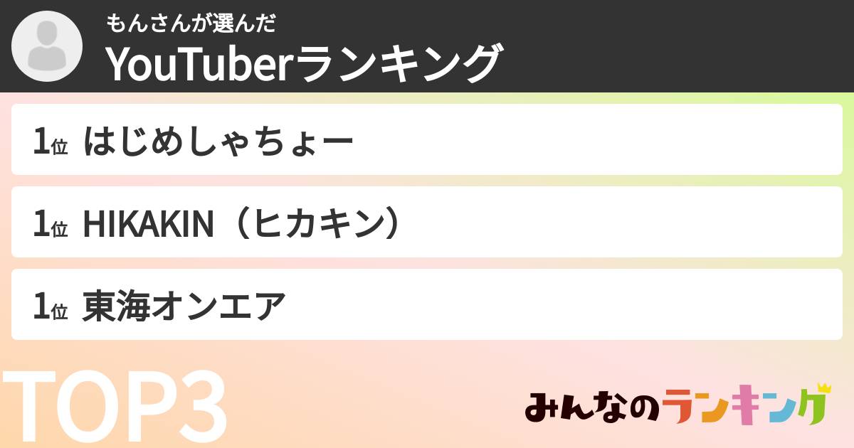 もんさんさんの「YouTuberランキング」