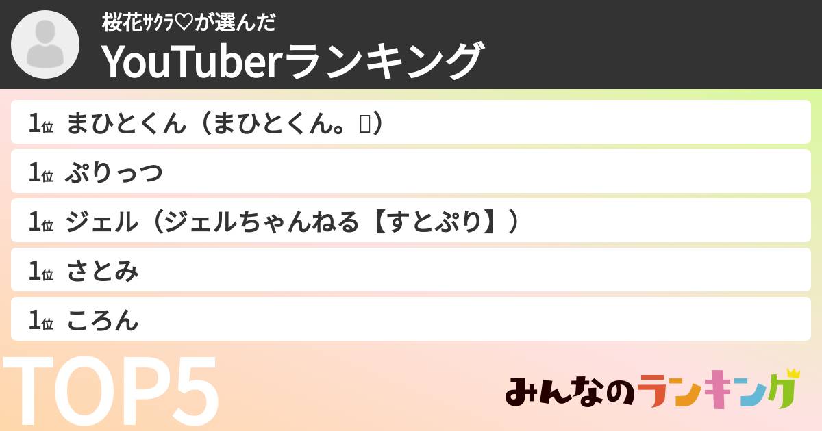 桜花サクラ♡さんの「YouTuberランキング」
