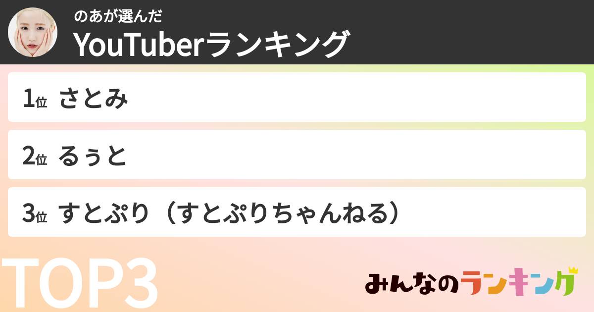 のあさんの「YouTuberランキング」