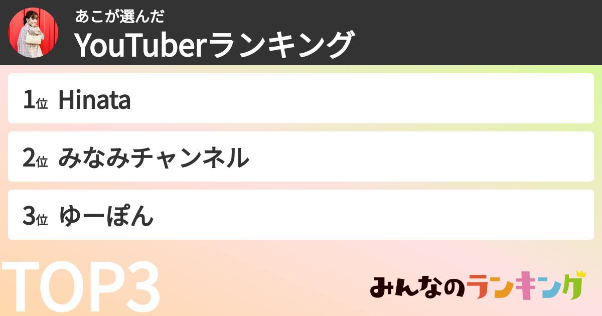 あこさんの「YouTuberランキング」