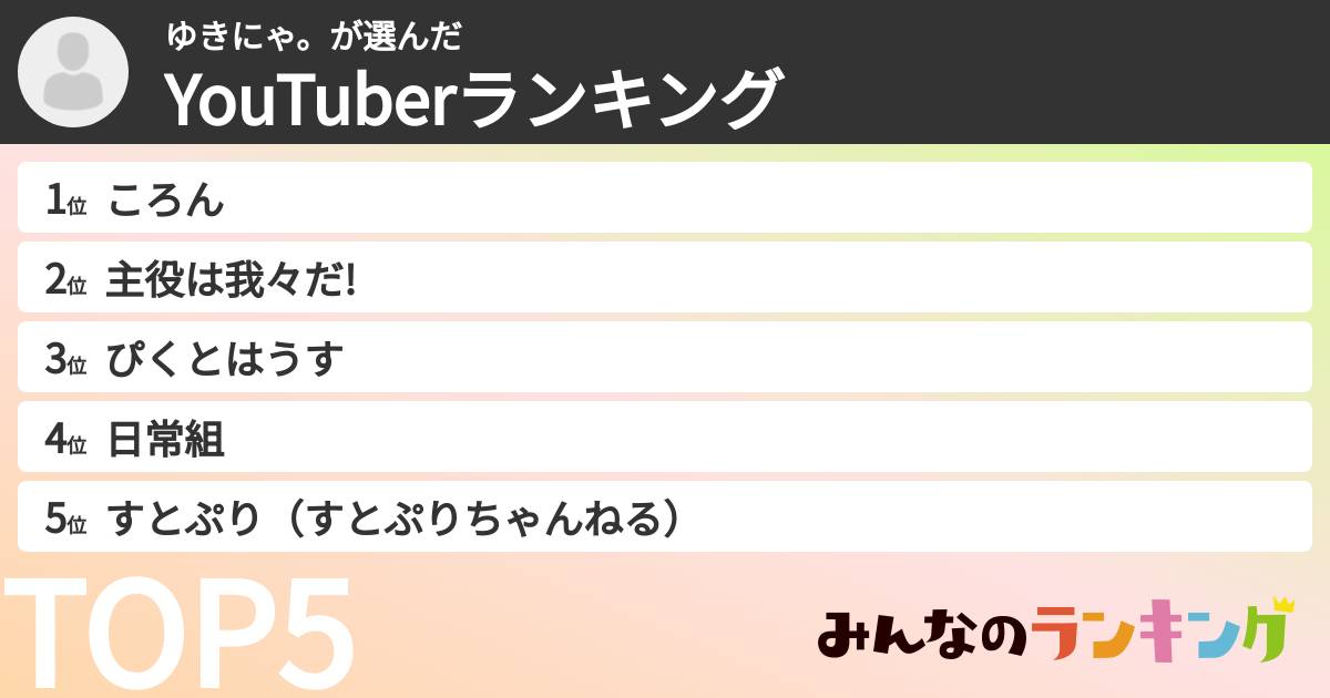 ゆきにゃ。さんの「YouTuberランキング」