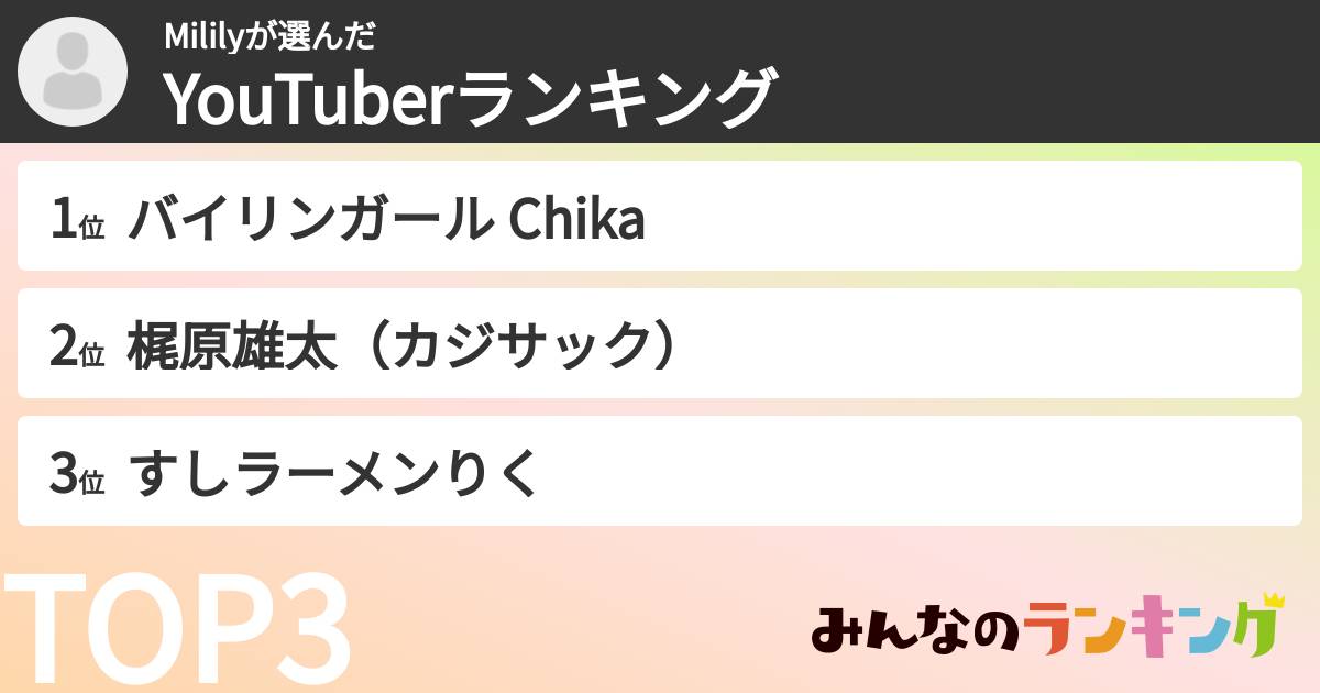 Mililyさんの「YouTuberランキング」