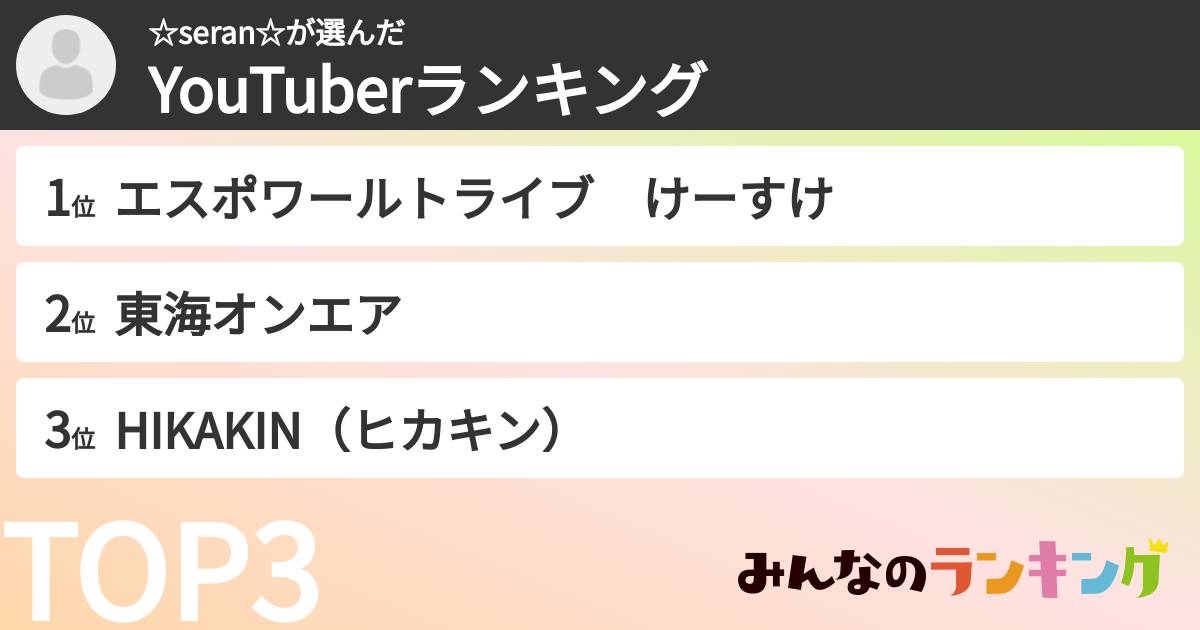 ☆seran☆さんの「YouTuberランキング」