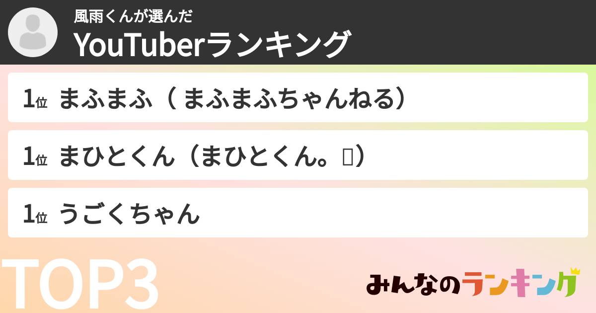 風雨くんさんの「YouTuberランキング」