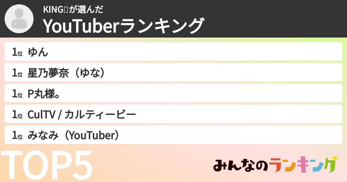 KING😈さんの「YouTuberランキング」