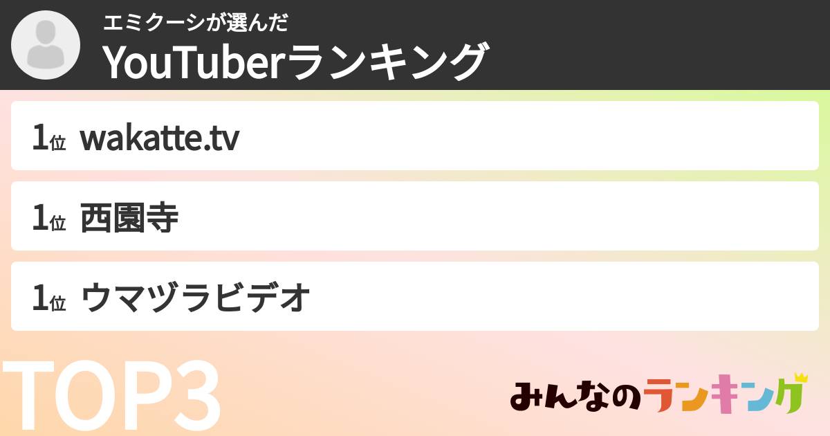 エミクーシさんの「YouTuberランキング」