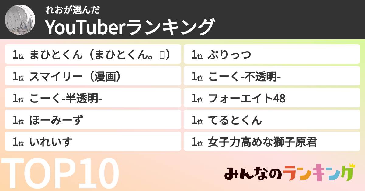れおさんの「YouTuberランキング」