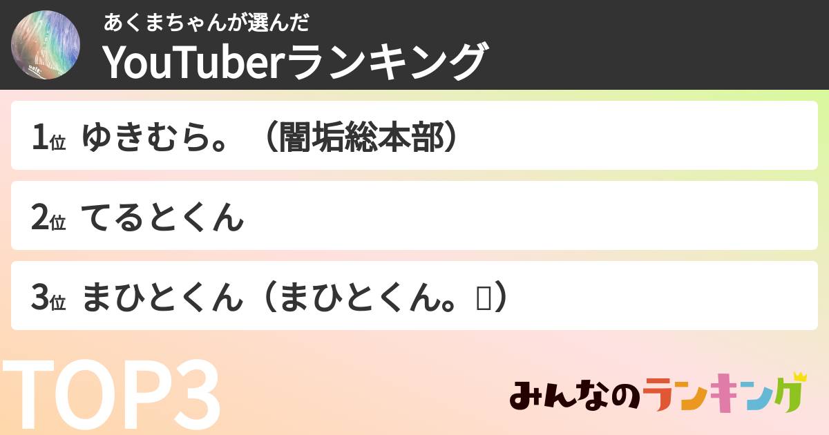 あくまちゃんさんの「YouTuberランキング」