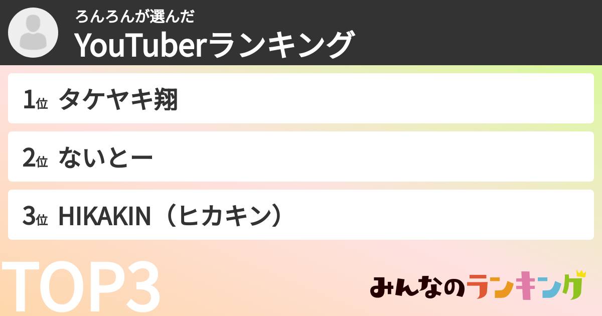 ろんろんさんの「YouTuberランキング」