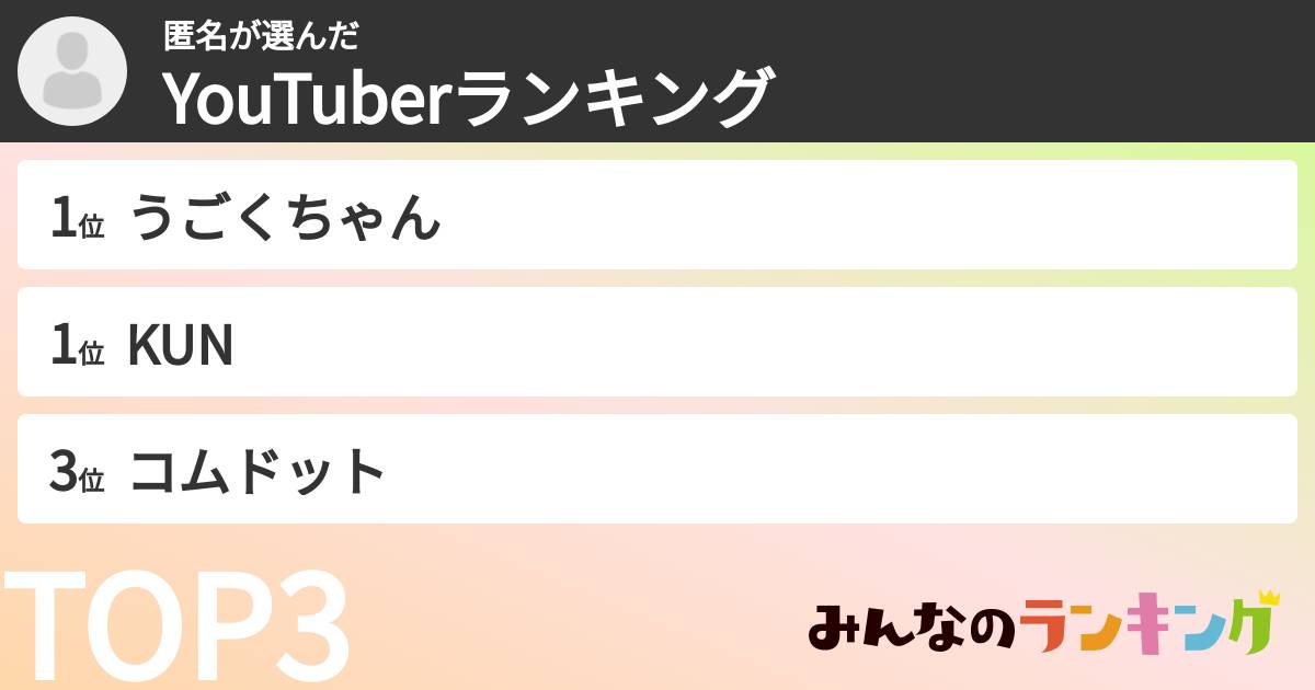匿名さんの「YouTuberランキング」