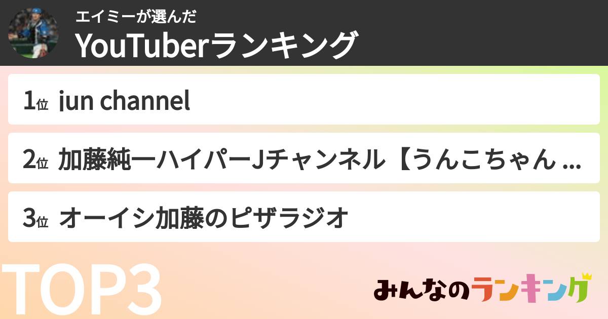 エイミーさんの「YouTuberランキング」