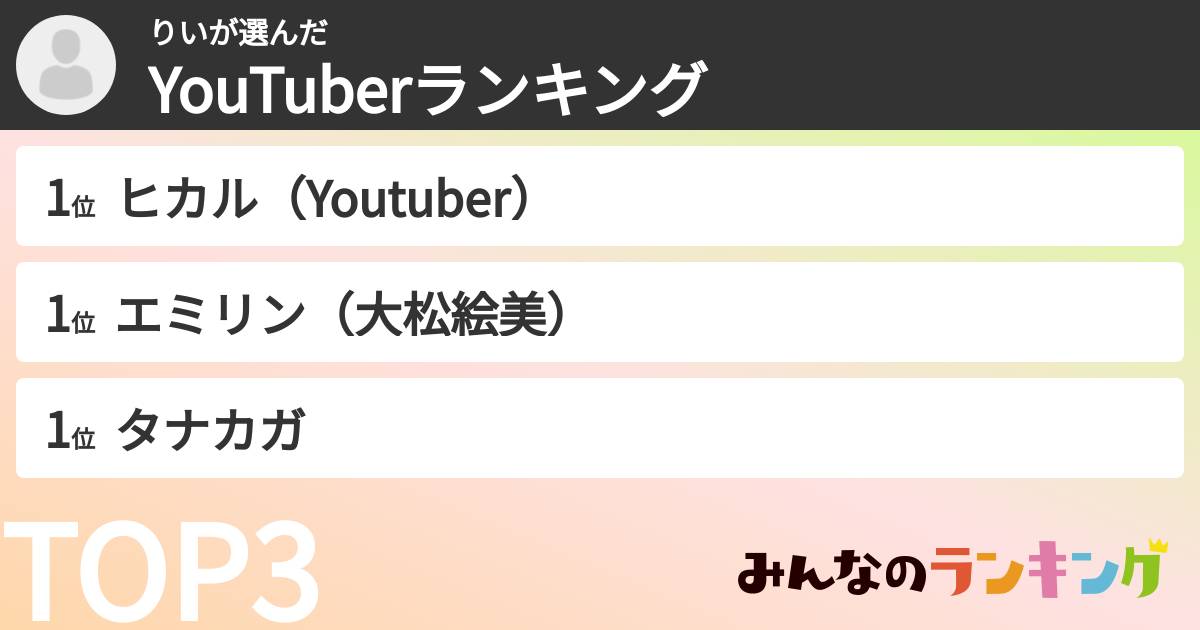 りいさんの「YouTuberランキング」