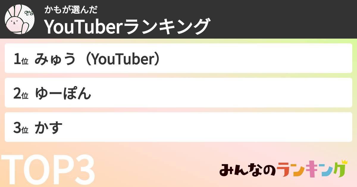 かもさんの「YouTuberランキング」