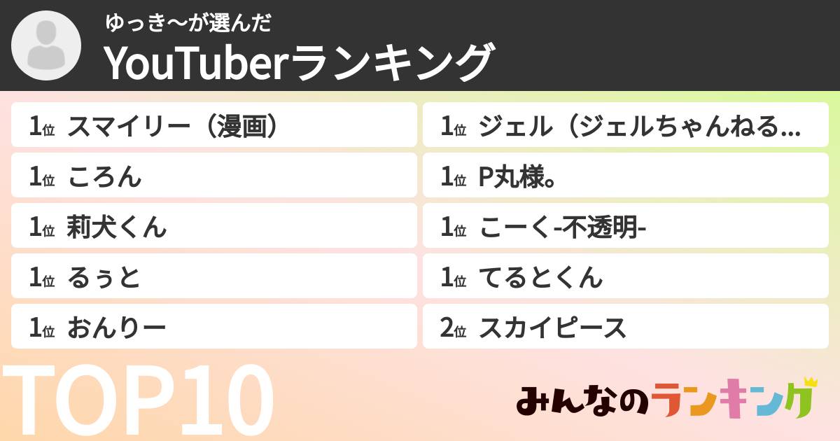 ゆっき〜さんの「YouTuberランキング」