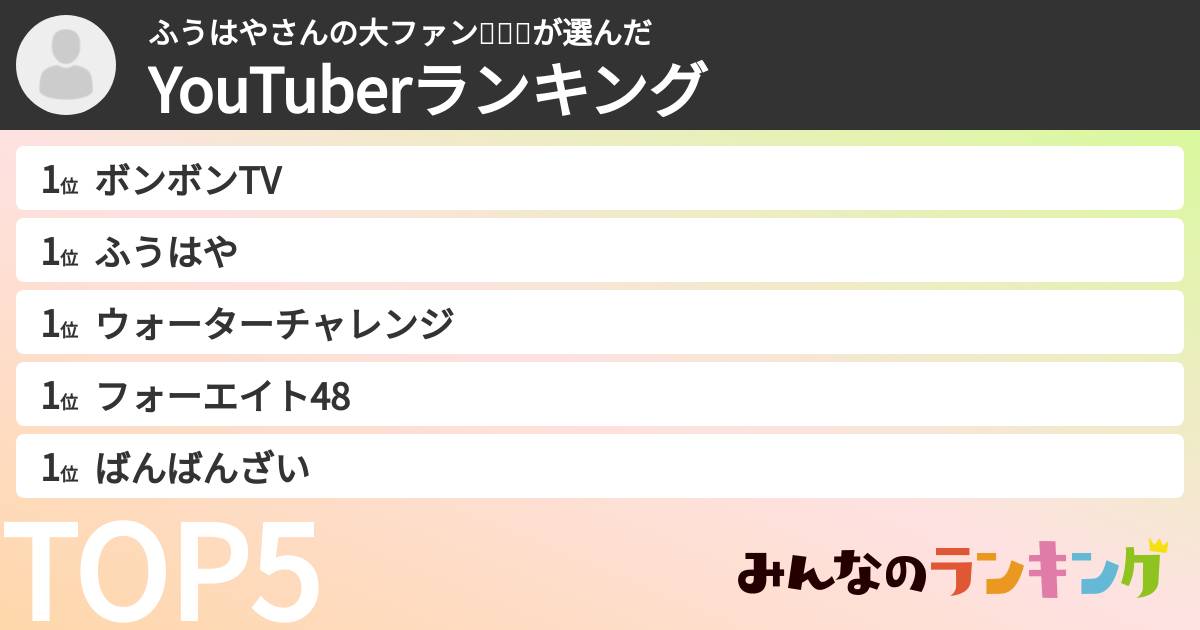 ふうはやさんの大ファン❤️❤️❤️さんの「YouTuberランキング」