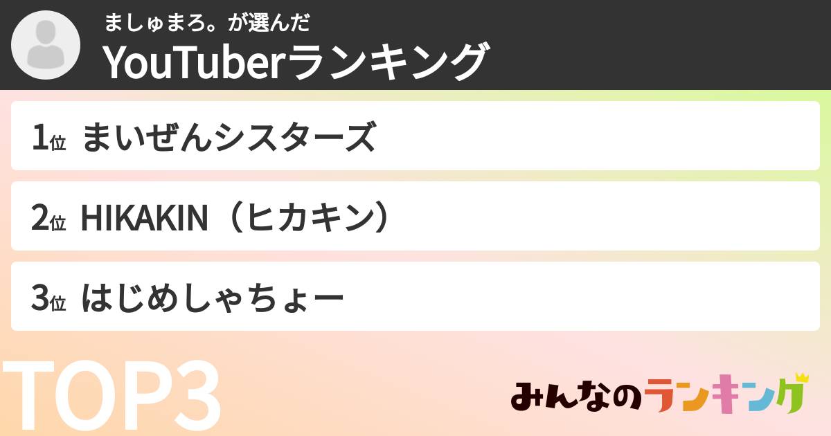 ましゅまろ。さんの「YouTuberランキング」