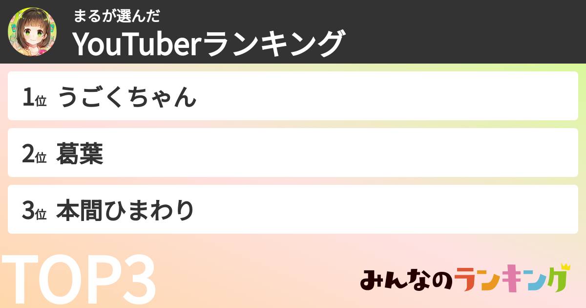 まるさんの「YouTuberランキング」