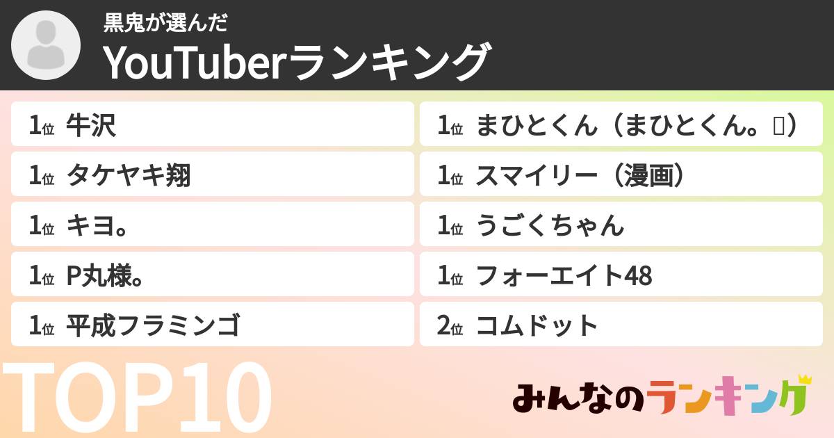黒鬼さんの「YouTuberランキング」