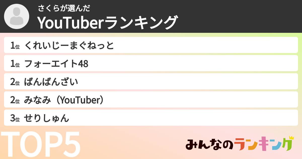 さくらさんの「YouTuberランキング」