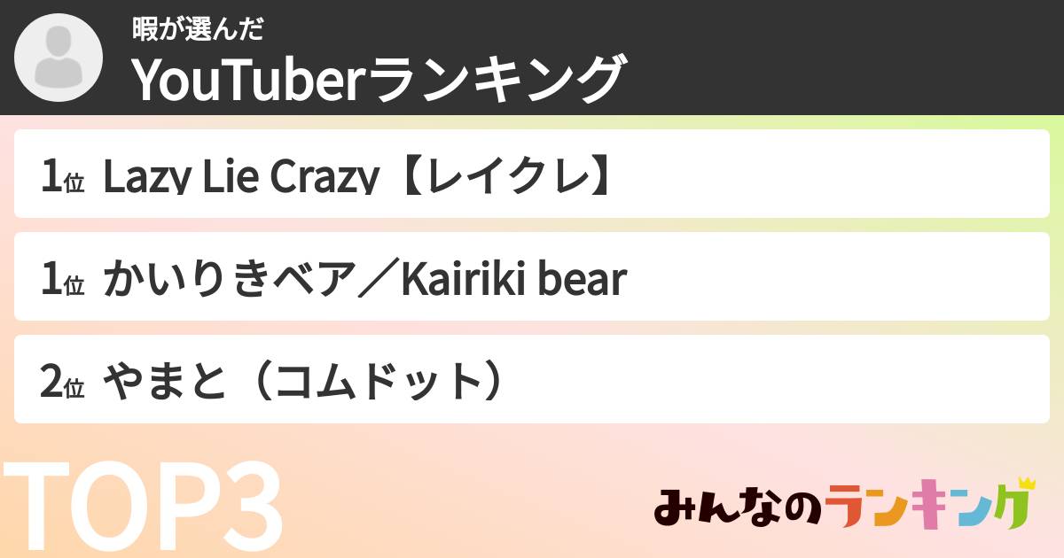 暇さんの「YouTuberランキング」