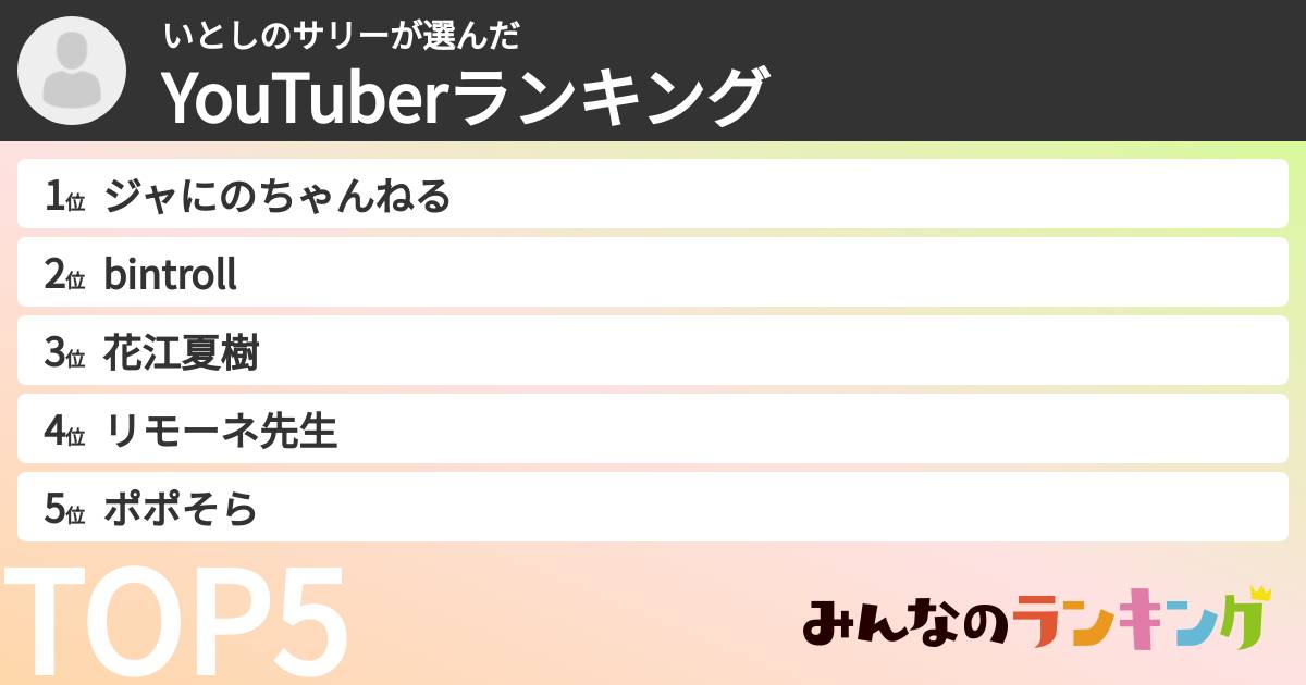 いとしのサリーさんの「YouTuberランキング」