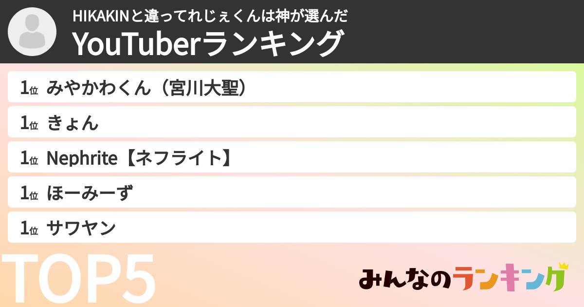 HIKAKINと違ってれじぇくんは神さんの「YouTuberランキング」
