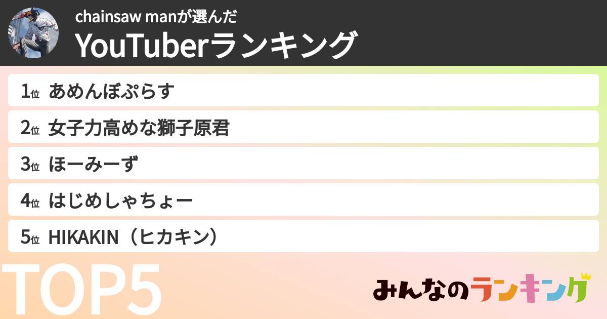 chainsaw manさんの「YouTuberランキング」