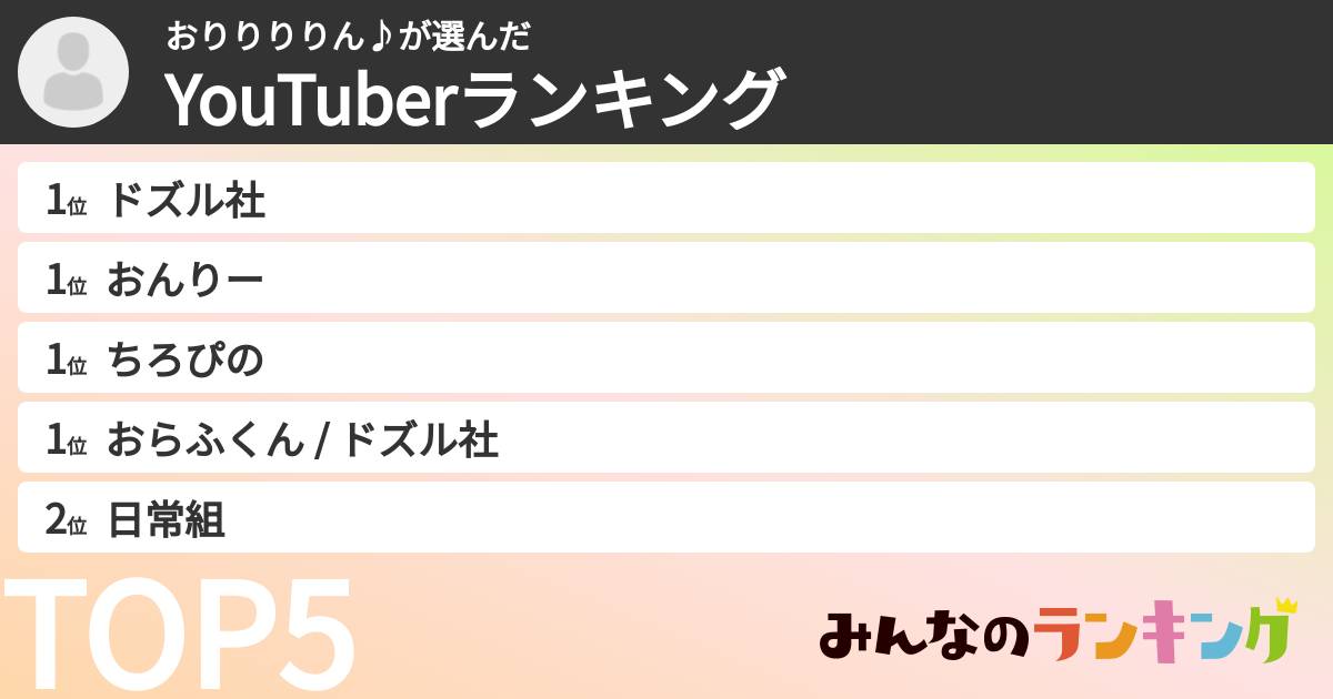 おりりりりん♪さんの「YouTuberランキング」