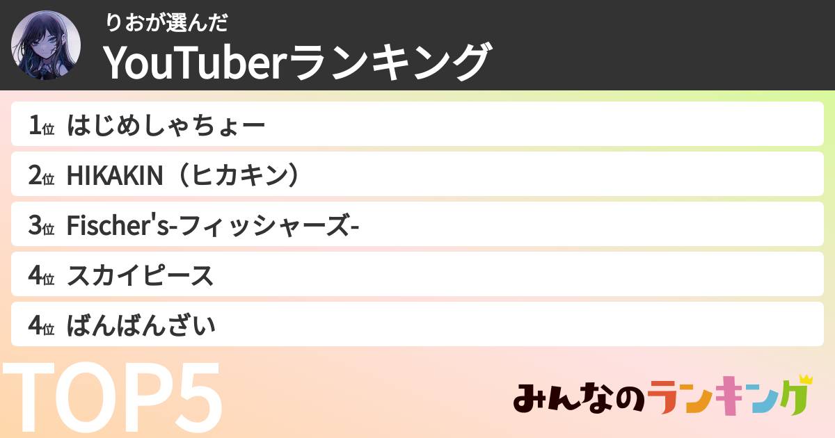 りおさんの「YouTuberランキング」