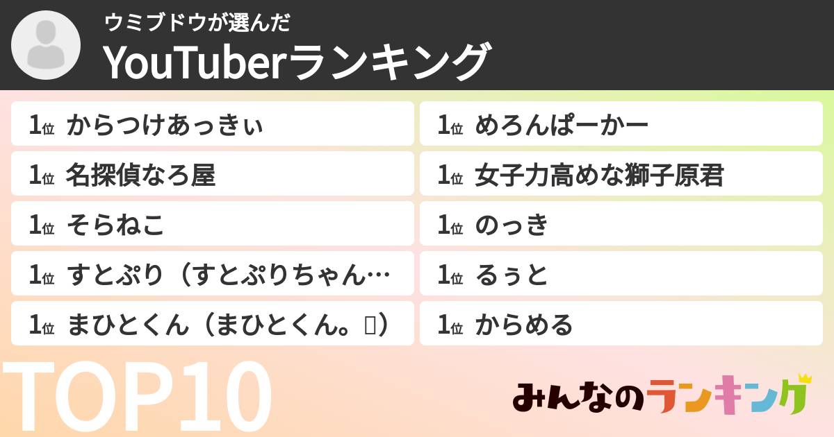 ウミブドウさんの「YouTuberランキング」