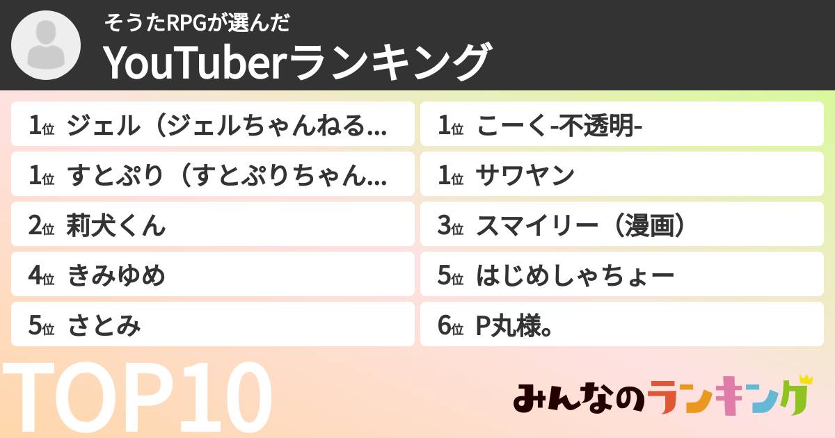 そうたRPGさんの「YouTuberランキング」