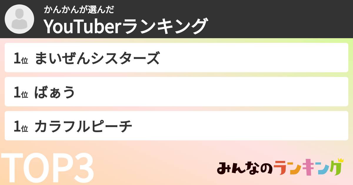 かんかんさんの「YouTuberランキング」