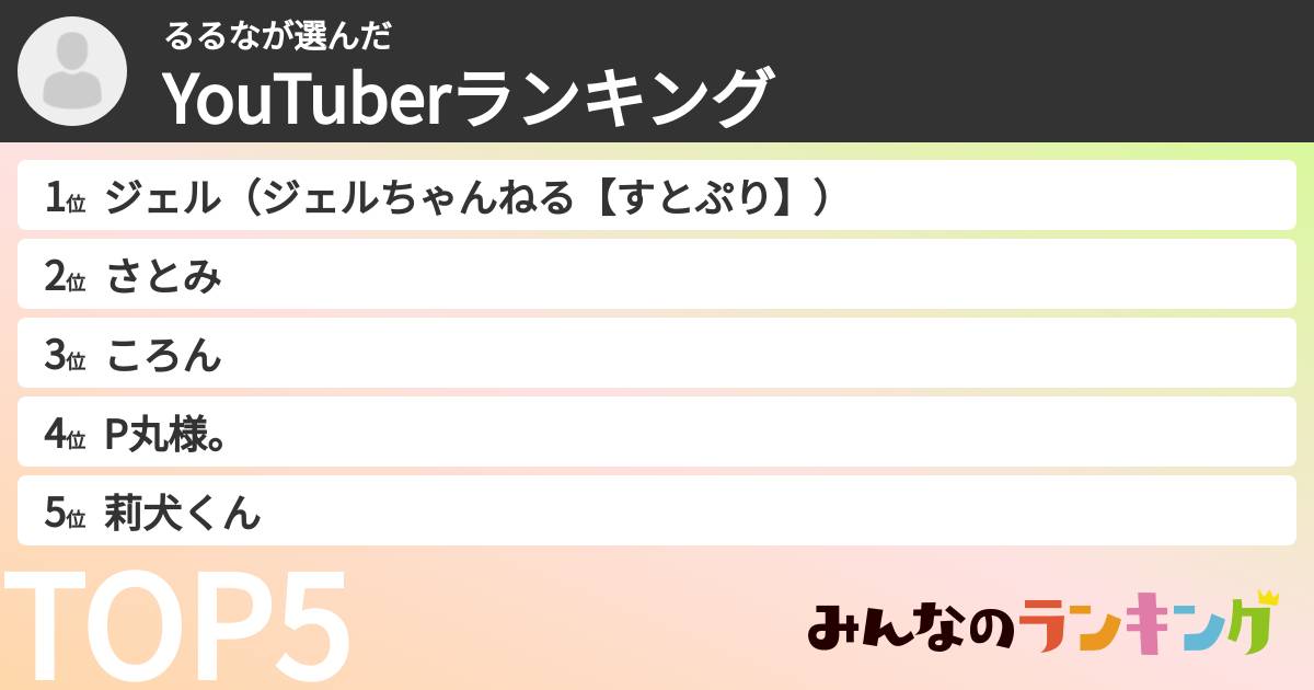 るるなさんの「YouTuberランキング」