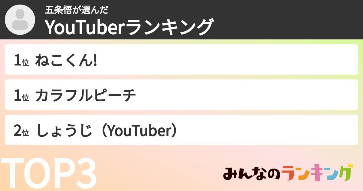 五条悟さんの「YouTuberランキング」