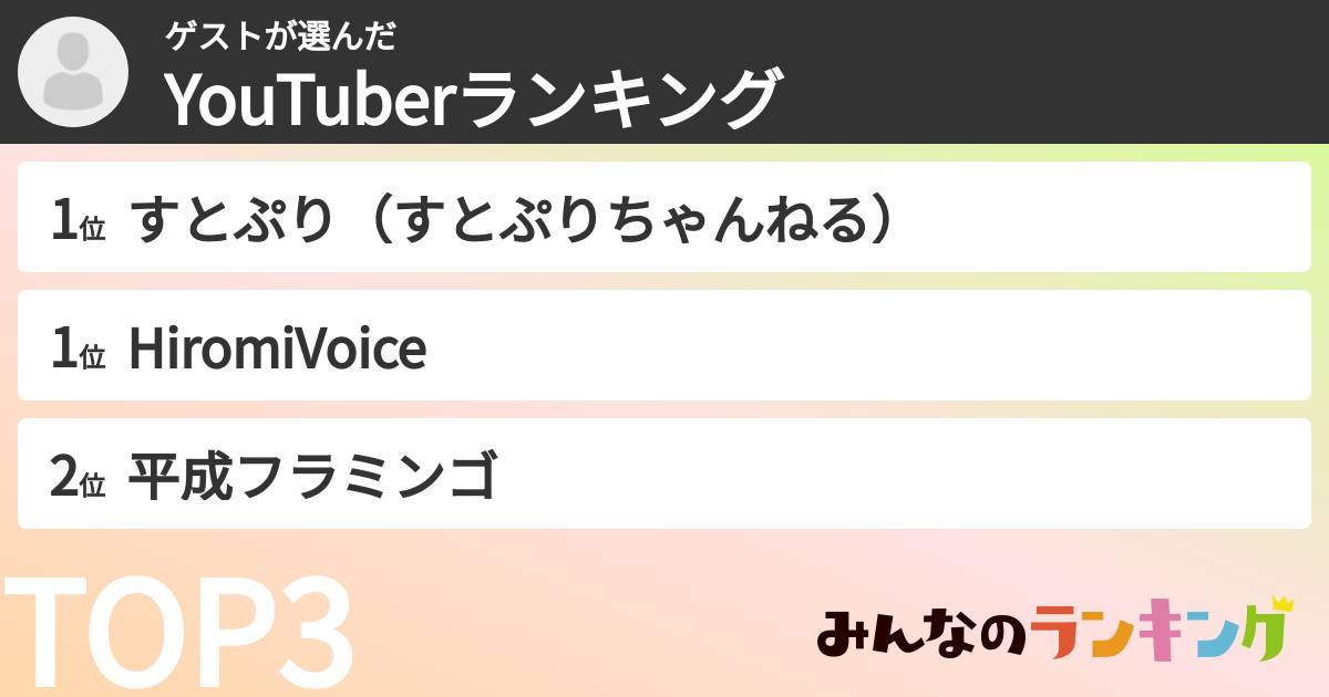 ゲストさんの「YouTuberランキング」