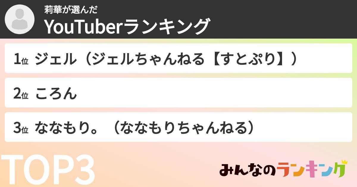 莉華さんの「YouTuberランキング」