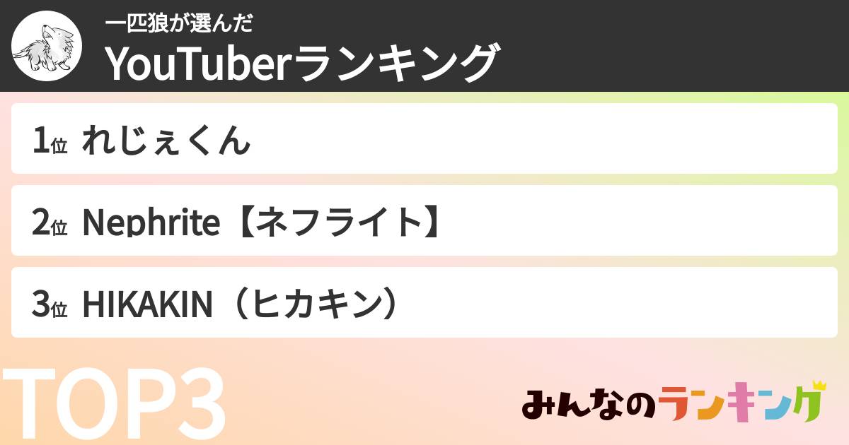 一匹狼さんの「YouTuberランキング」