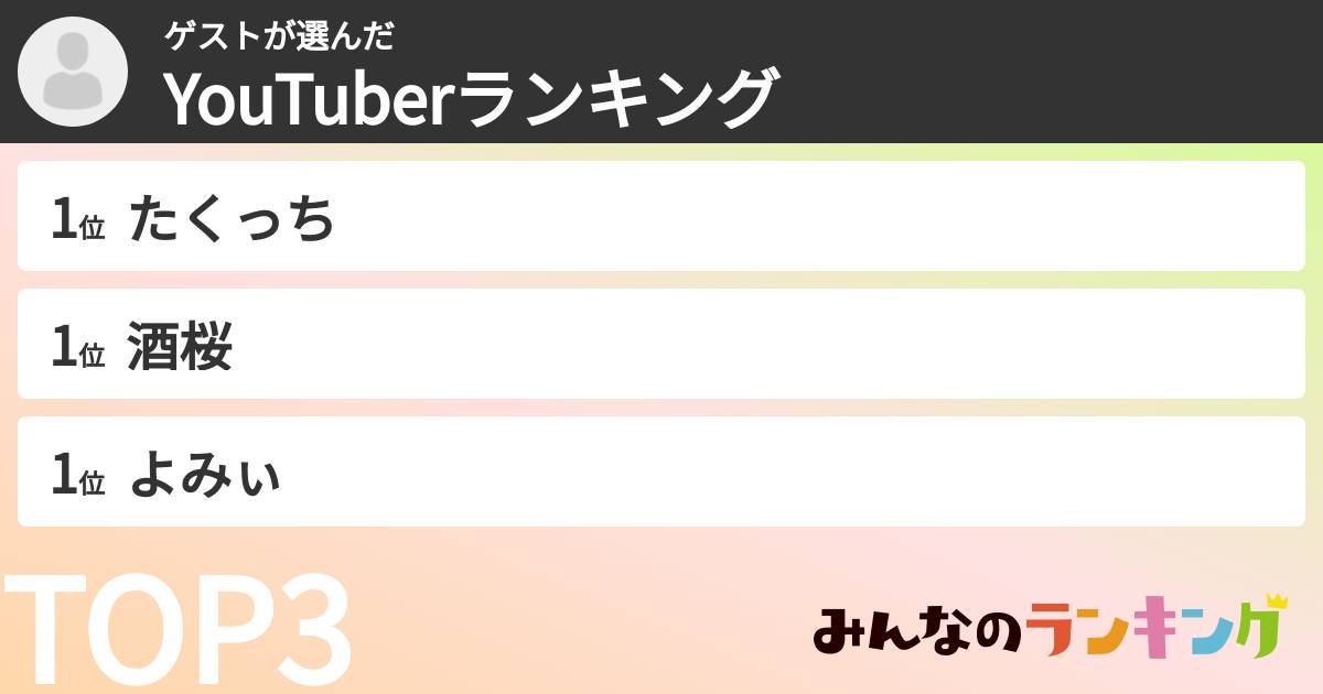 ゲストさんの「YouTuberランキング」
