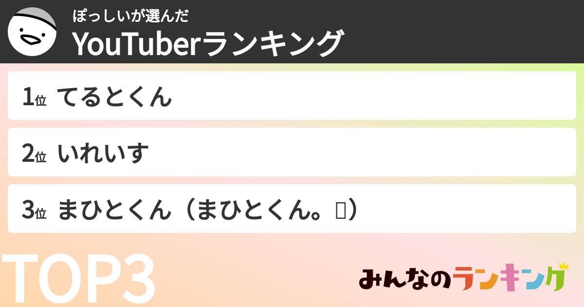 ぽっしいさんの「YouTuberランキング」