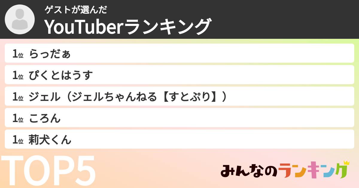 ゲストさんの「YouTuberランキング」