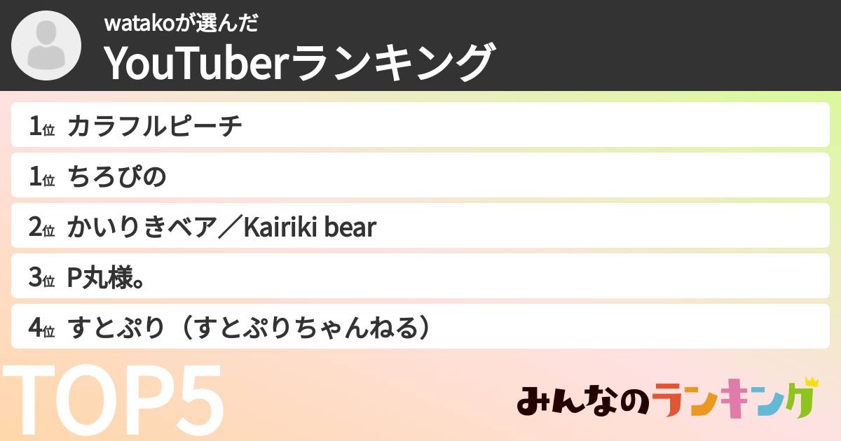 watakoさんの「YouTuberランキング」