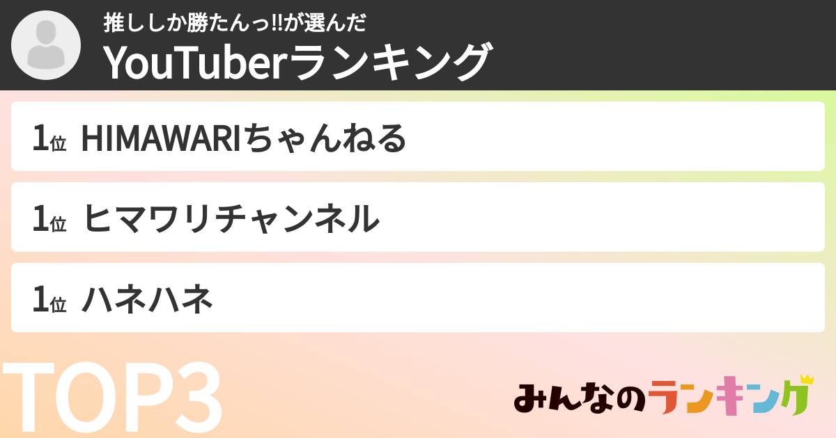 推ししか勝たんっ‼さんの「YouTuberランキング」