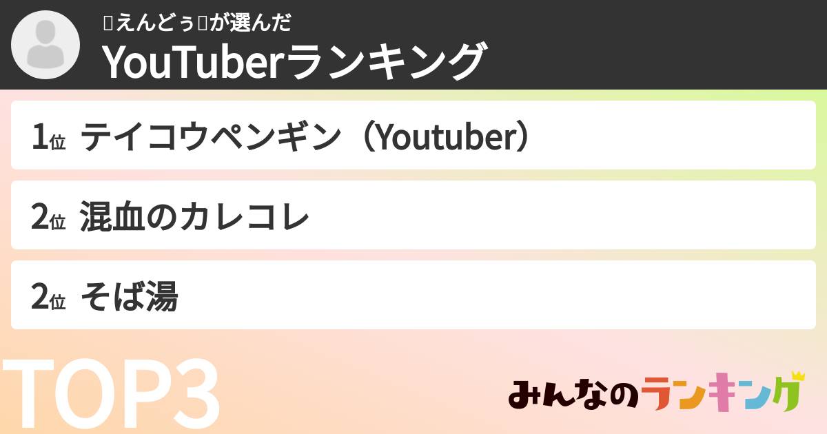 🥚えんどぅ🥚さんの「YouTuberランキング」