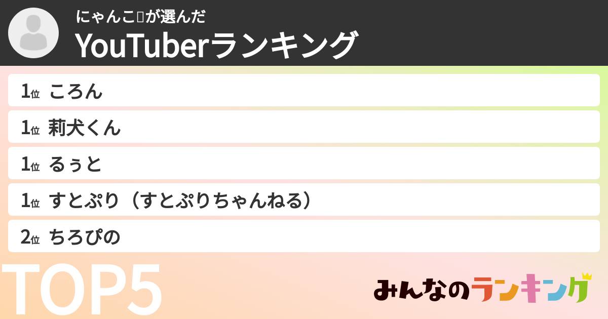 にゃんこ💛さんの「YouTuberランキング」