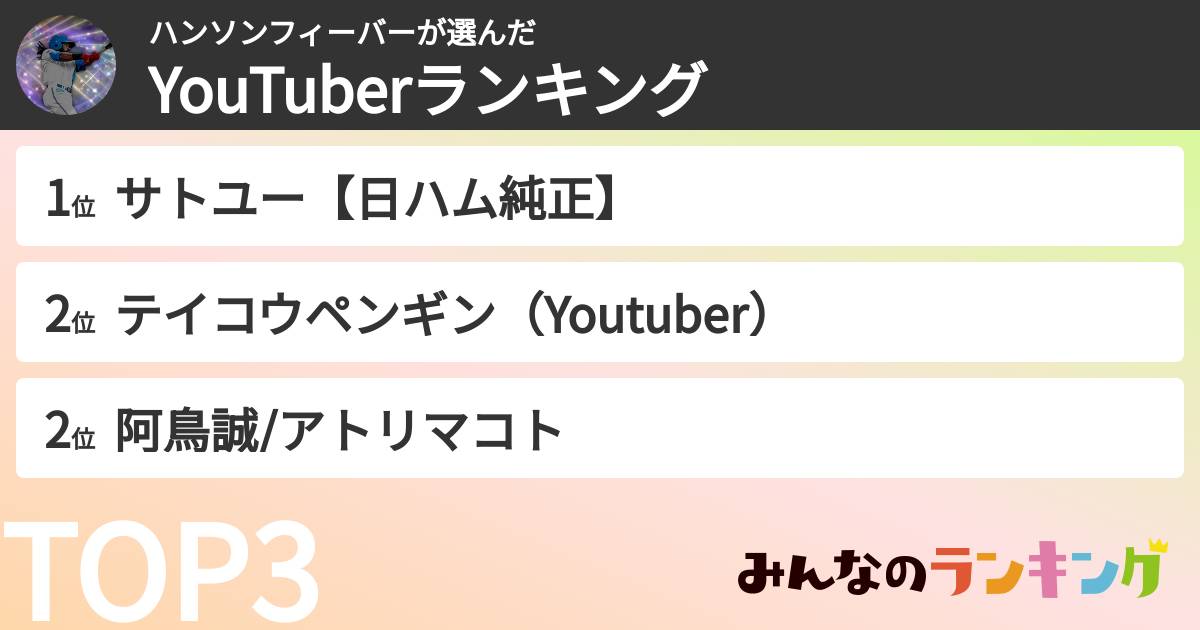 ハンソンフィーバーさんの「YouTuberランキング」