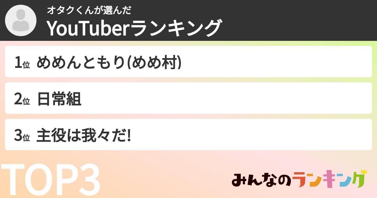 オタクくんさんの「YouTuberランキング」