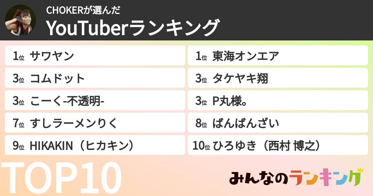 CHOKERさんの「YouTuberランキング」