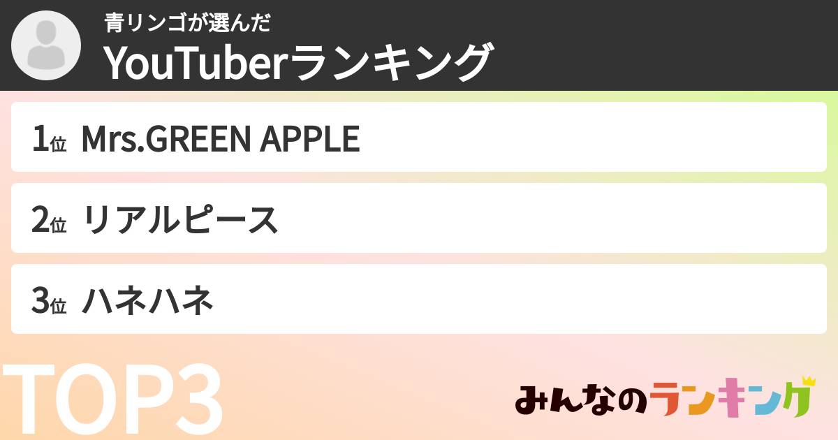 青リンゴさんの「YouTuberランキング」