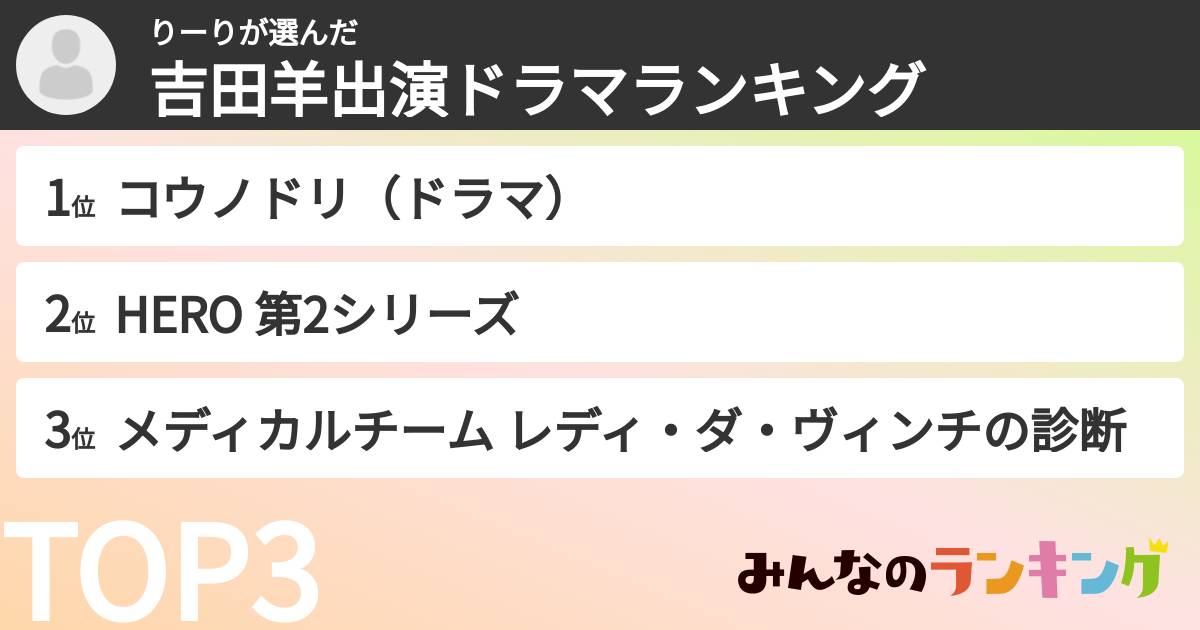 りーりさんの「吉田羊出演ドラマランキング」