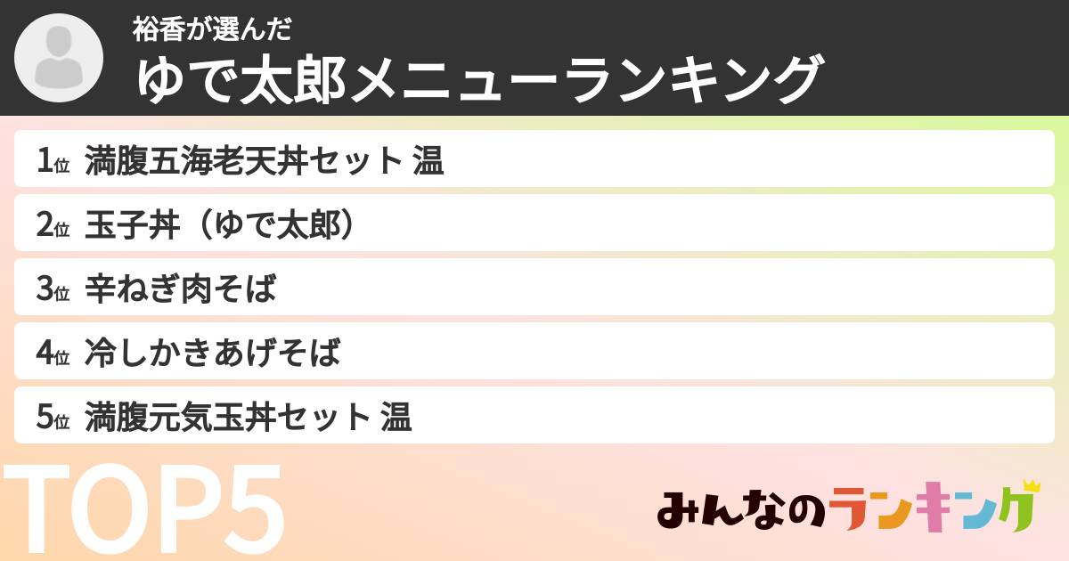 裕香さんの「ゆで太郎メニューランキング」